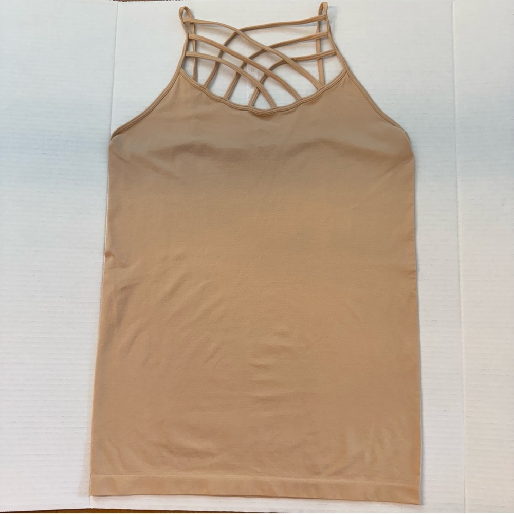 Yelete Tan Strappy Cut Out Seamless Camisole Tank Stretchy Plus Size